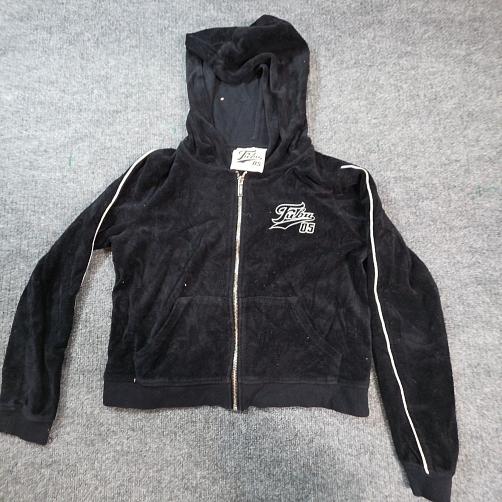 FUBU Hoodie Mens Small Black Full Zip Velvet Fubu 05 Logo Stripe Track Hip Hop